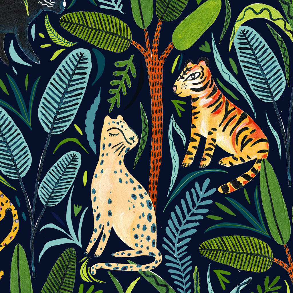 Jungle Cats on Navy - Amber Davenport